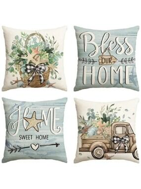 AVOIN Bless Our Home Eucalyptus Leaves Starfish Throw Pillow Covers, 20 X 20